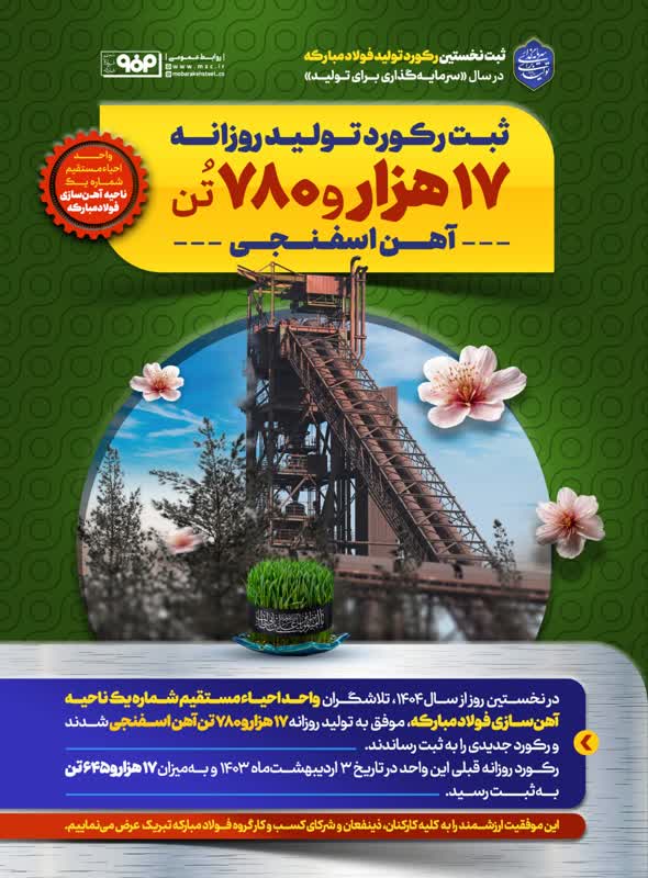 ثبت نخستین رکورد تولید فولاد مبارکه در سال «سرمایه‌گذاری برای تولید»