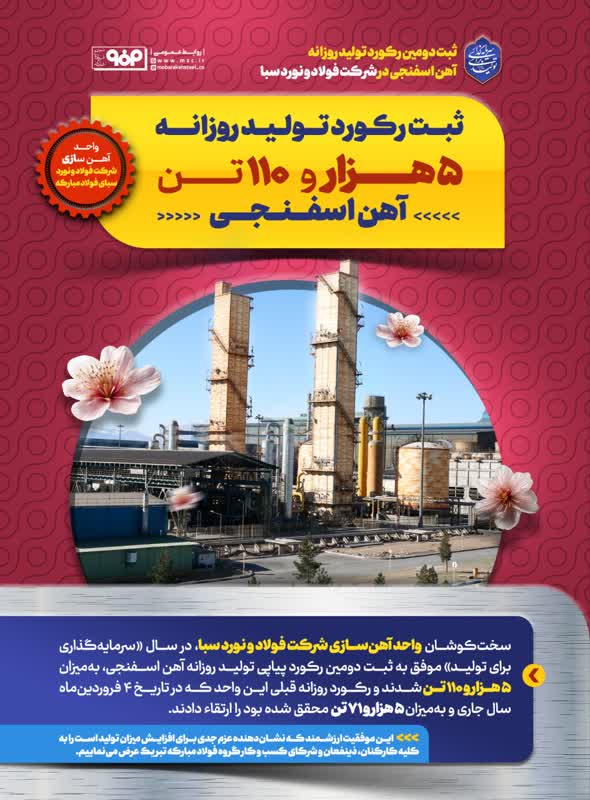 ثبت دومین رکورد تولید در شرکت فولاد و نورد سبا در سال «سرمایه‌گذاری برای تولید»