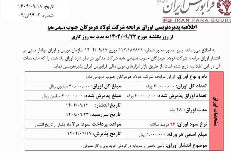 با انتشار اوراق مرابحه از سوی شرکت فولاد هرمزگان؛ طرح‌های توسعه‌ای فولاد هرمزگان جان تازه خواهند گرفت