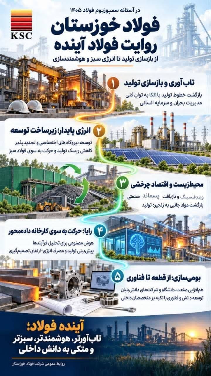 فولاد خوزستان با دست پُر به آوردگاه فناوری فولاد می‌رود؛ از بازسازی تولید تا انرژی سبز و هوشمندسازی